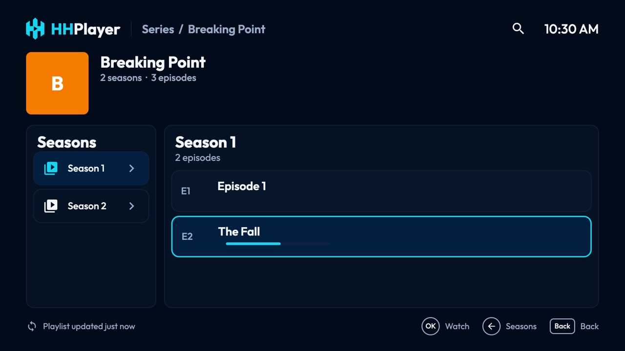 Series screen with seasons and episodes
