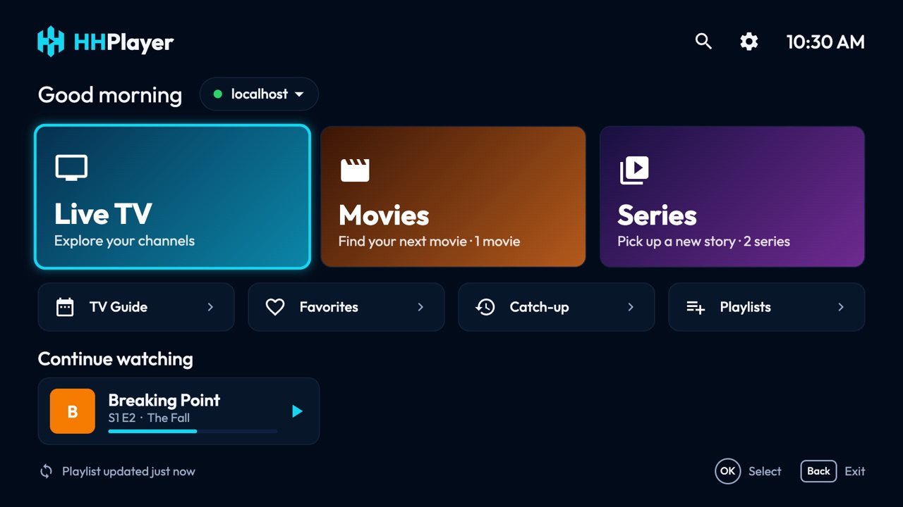 Home screen with a Continue watching row
